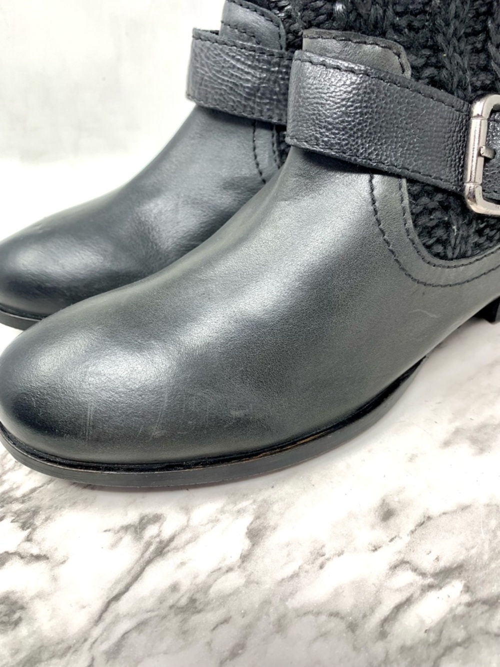 Skechers Stagecoach Gray Cable Knit Leather Buckle Detail Ankle Boots 8 Comfy - Picture 10 of 16